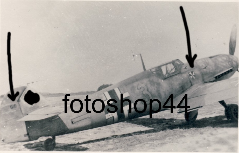Bf 109 F-4, Jagdgeschwader 3, II. Gruppe, 6. Staffel, Deutschland, gelbe 3, Es sind 5 Abschussbalken zu sehen.