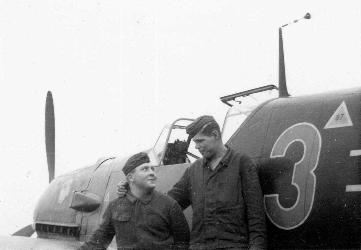 Bf 109 E, Jagdgeschwader 77, I. Gruppe, 2. Staffel, Deutschland, rote 3, Oedheim (Deutschland), Rückseitige Beschriftung:
"Börner und Welz an der 109
Okt. Oedheim"

Mögl…
