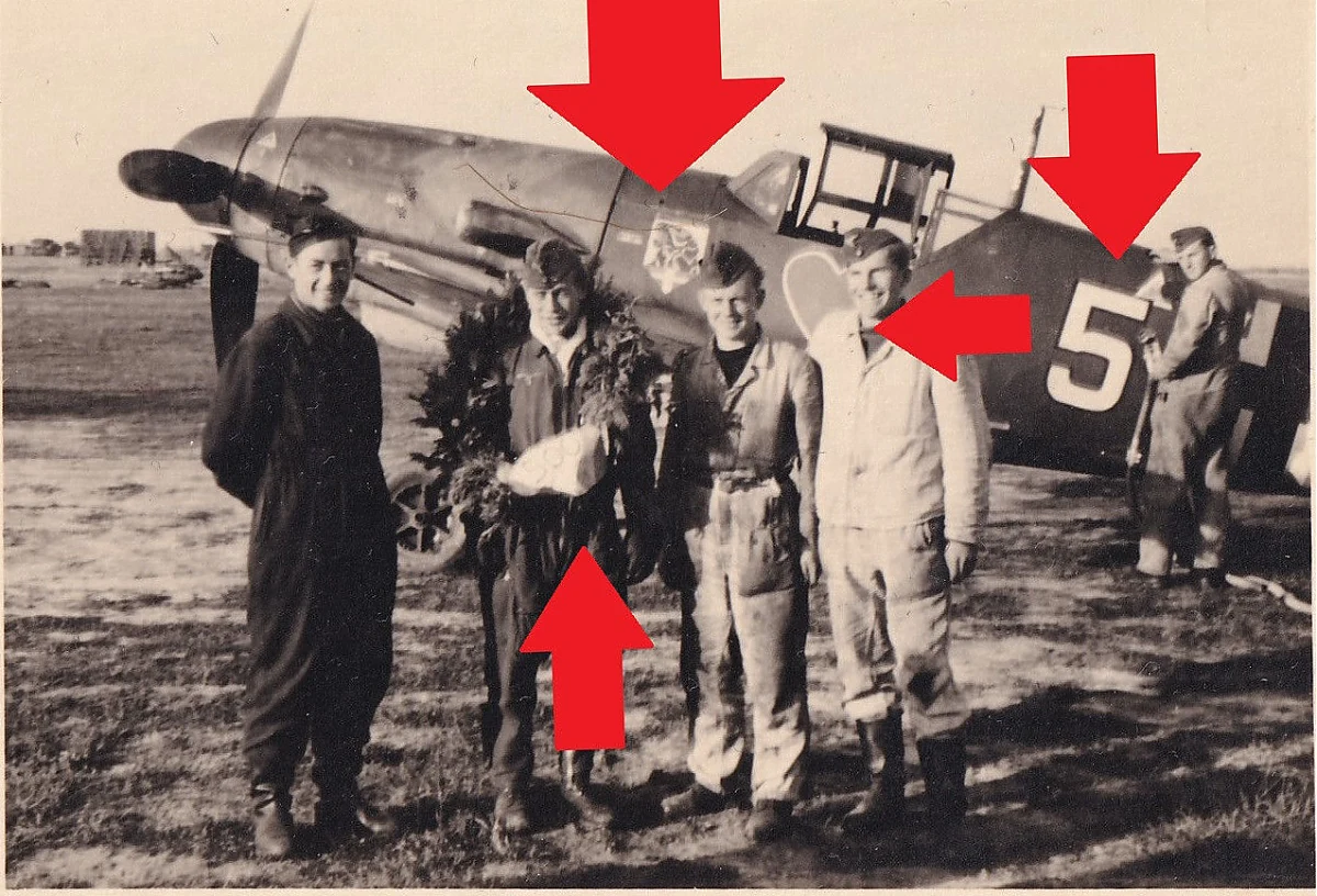 Bf 109 G-2, unbek. Max Stotz, Jagdgeschwader 54, II. Gruppe, 4. Staffel, Deutschland, weisse 5, Gratulation zum 500. Feindflug.