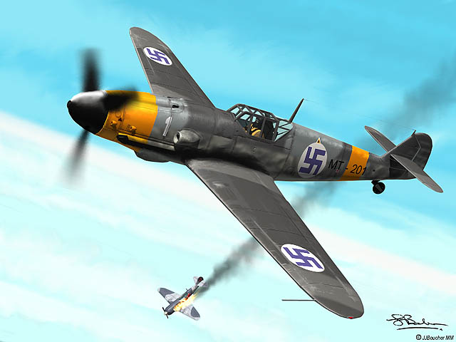 Bf 109 G-2, Maj. Eino Luukkanen, LeR 3, HLeLv 34, Finnland, MT-201, W.Nr. 14 718, Hier ist ein Originalfoto von dieser Maschine.