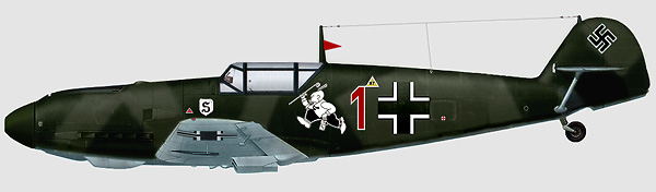 Bf 109 E-1, Oblt. Eduard "Edu" Neumann, Jagdgeschwader 26, I. Gruppe, 2. Staffel, Deutschland, rote 1, Ort und Zeitraum: Essen-Mülheim, Herbst 1939